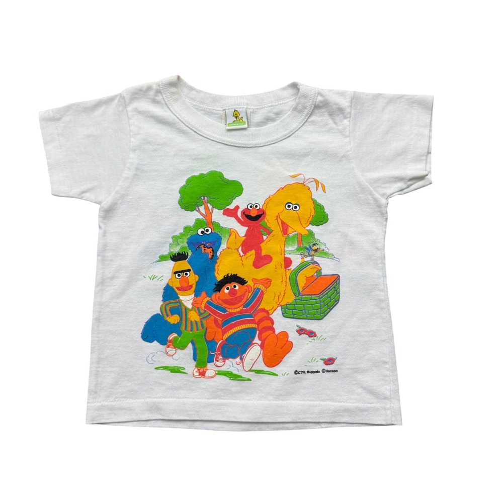 Vintage Sesame Street T-Shirt Tee Big Bird Elmo Picnic USA Kids 2T